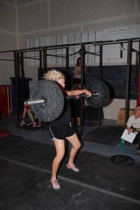 Look at that hair fly! Kendra doing great with CrossFit Open WOD 13.1